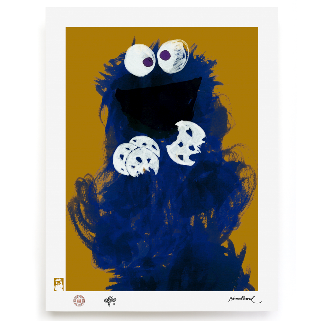 blundlund_bup_cookie_monster_blue_brown_fine_art_print_eye_shut_island_designshop_stockholm